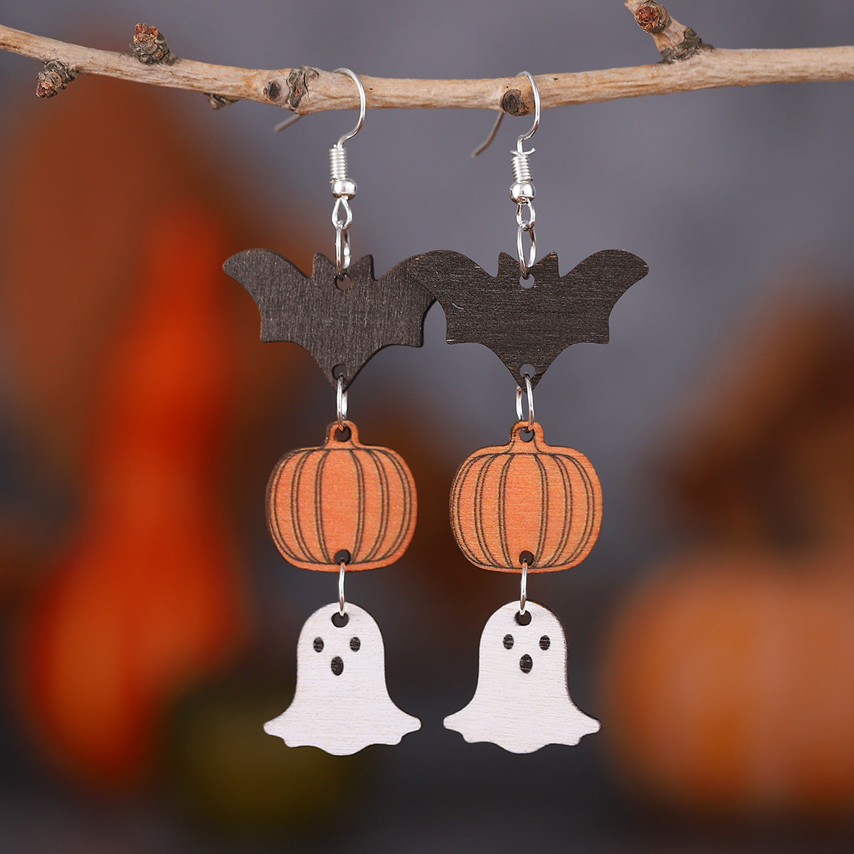 Wholesale  Women' s Wooden Double-Sided Pendant Earrings